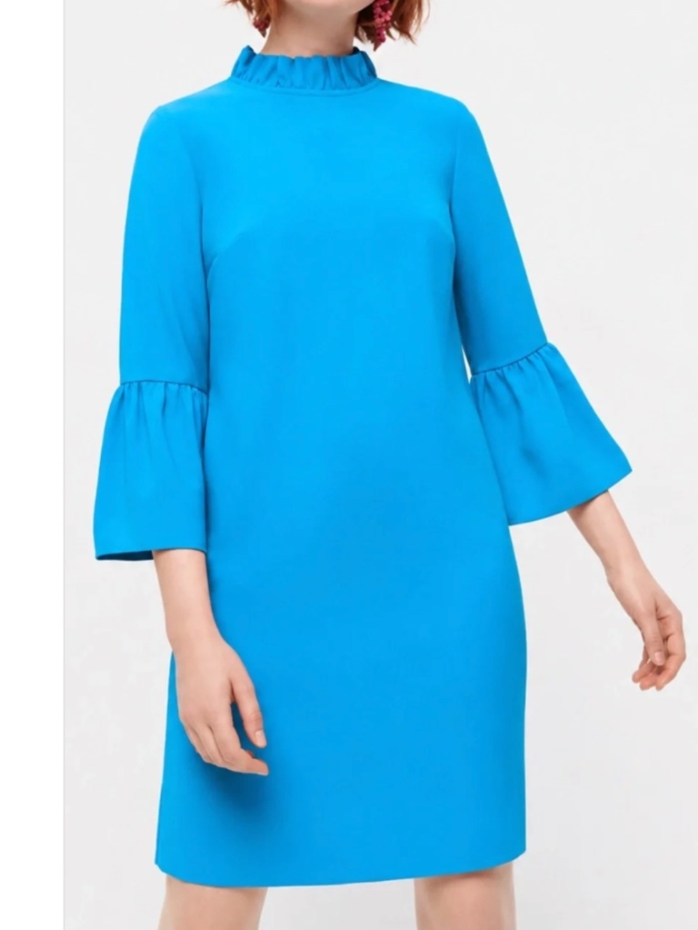 J. Crew size 16 blue ruffled collar shift dress bell sleeves